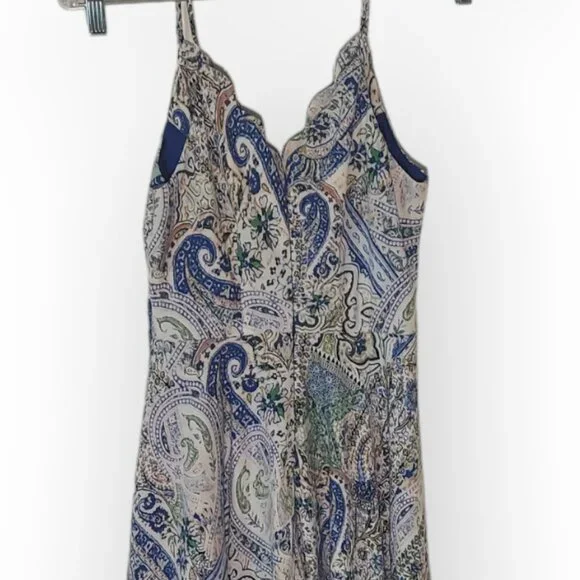 Alya Paisley Handkerchief Bohemian Flowy Dress Scalloped Neckline Blue Size S - Picture 6 of 7